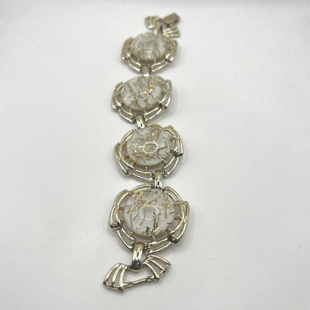 Vintage Station Statement Bracelet White Gold Flex‎ Acrylic Stones 7.75 inch